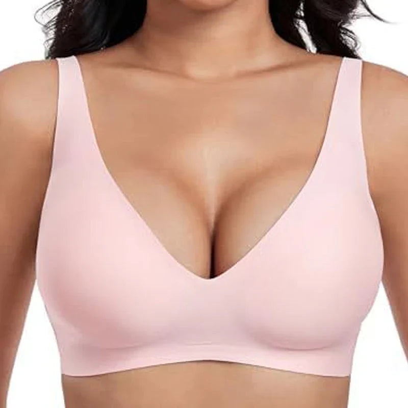 💕Sujetadores sin aros cómodos para mujer, sujetadores sin costuras tipo camiseta y sujetadores de uso diario con escote en V profundo