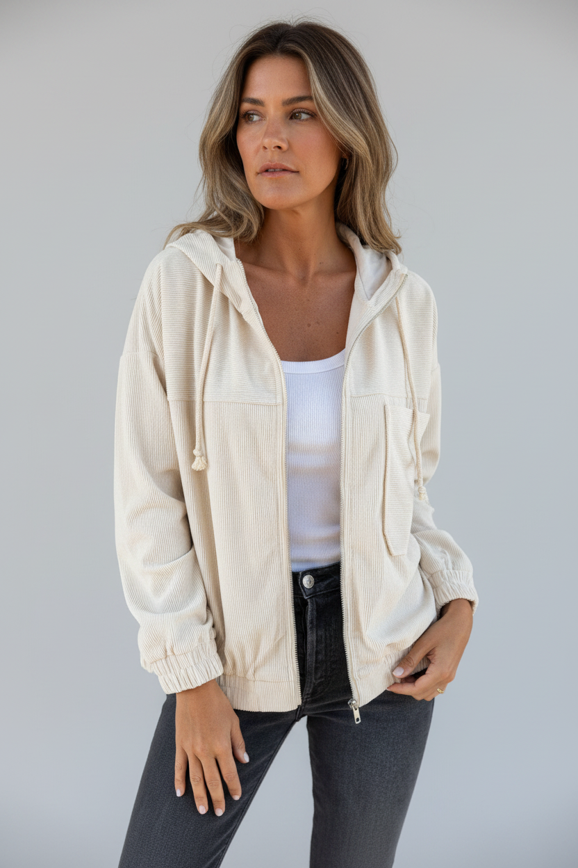 Marta | Chaqueta con capucha de pana y cremallera