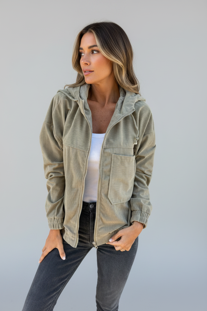 Marta | Chaqueta con capucha de pana y cremallera