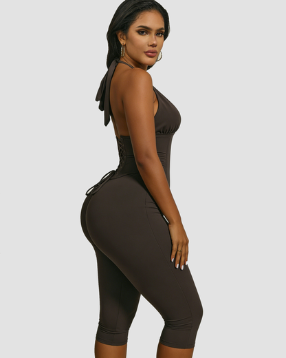 Hourglass Figure The Corset Body Shaper Waist Cincher Capri Jumpsuit Two-Piece Set