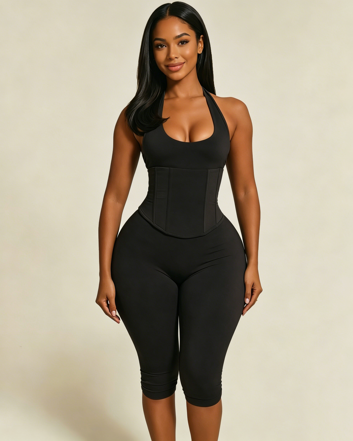 Hourglass Figure The Corset Body Shaper Waist Cincher Capri Jumpsuit Two-Piece Set