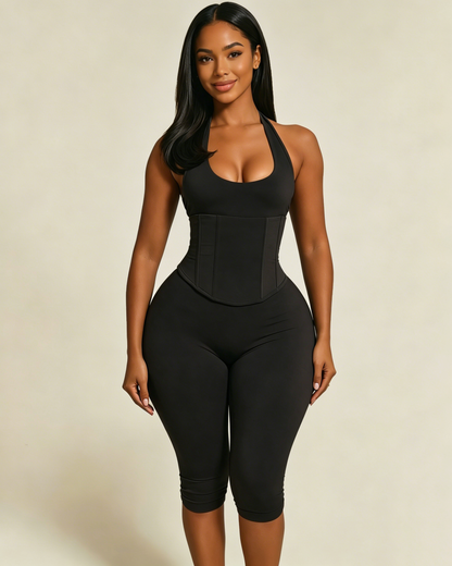 Hourglass Figure The Corset Body Shaper Waist Cincher Capri Jumpsuit Two-Piece Set