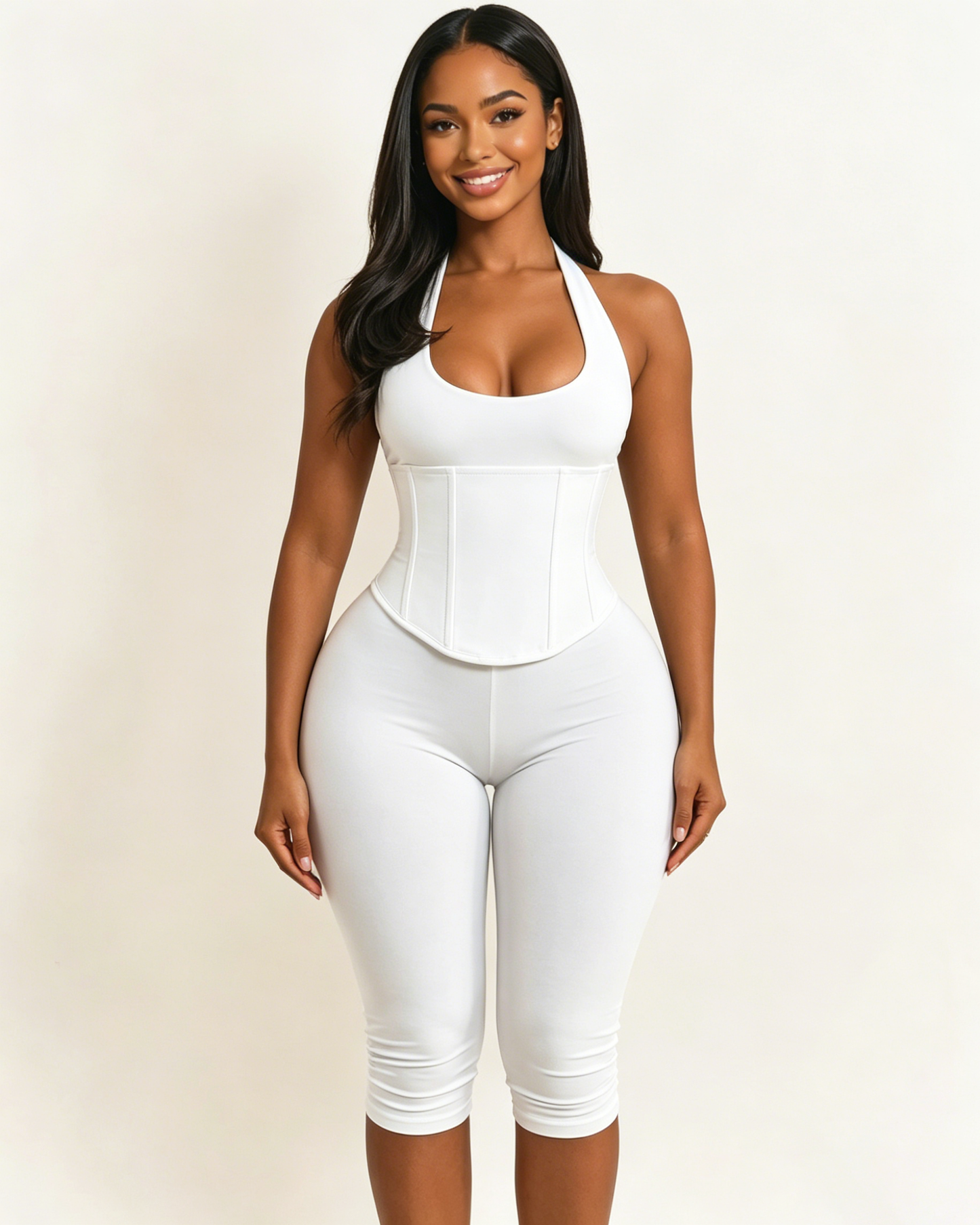 Hourglass Figure The Corset Body Shaper Waist Cincher Capri Jumpsuit Two-Piece Set