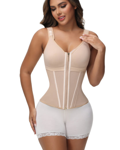 Shapshe® Women's Boned Latex Zipper Corset Tummy Control Body Shaper Vest With Bra
