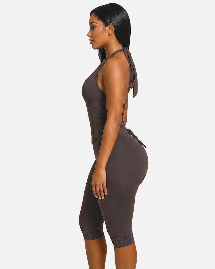 Hourglass Figure The Corset Body Shaper Waist Cincher Capri Jumpsuit Two-Piece Set