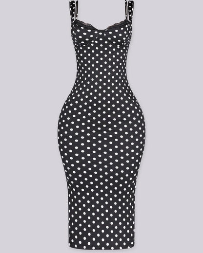Sexy Women's Slim-Fit Stretchy Classic Polka Dot Maxi Dress