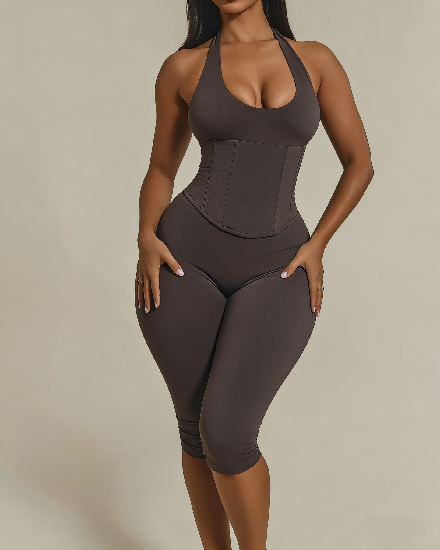 Hourglass Figure The Corset Body Shaper Waist Cincher Capri Jumpsuit Two-Piece Set