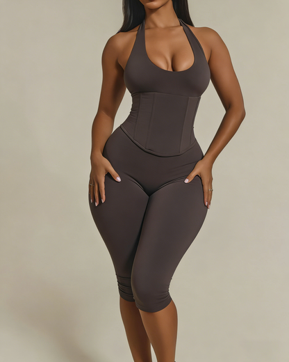 Hourglass Figure The Corset Body Shaper Waist Cincher Capri Jumpsuit Two-Piece Set