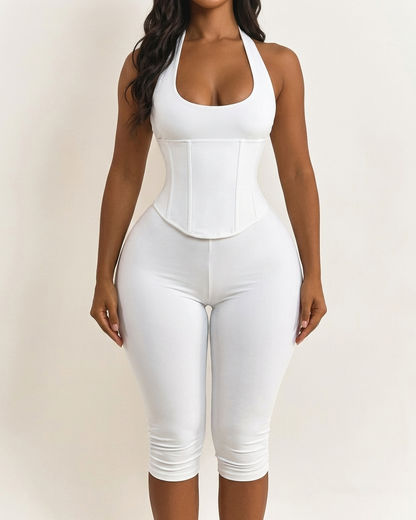 Hourglass Figure The Corset Body Shaper Waist Cincher Capri Jumpsuit Two-Piece Set