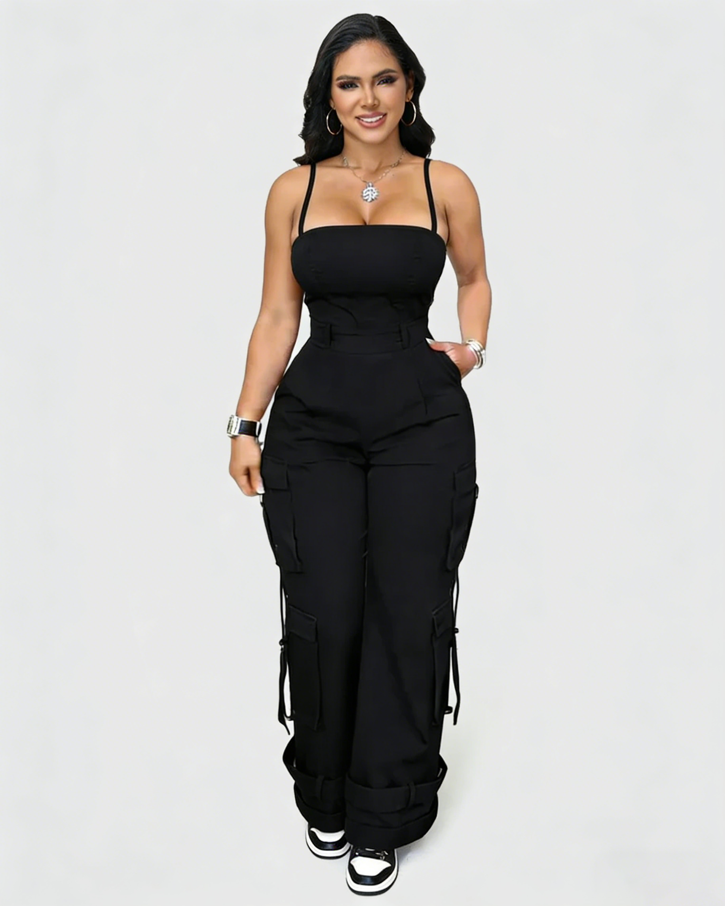 Wide Leg Jumpsuit With Pockets for Women Casual Curvy Baggy Cargo One Piece Overall Romper