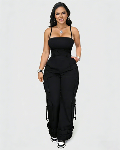 Wide Leg Jumpsuit With Pockets for Women Casual Curvy Baggy Cargo One Piece Overall Romper