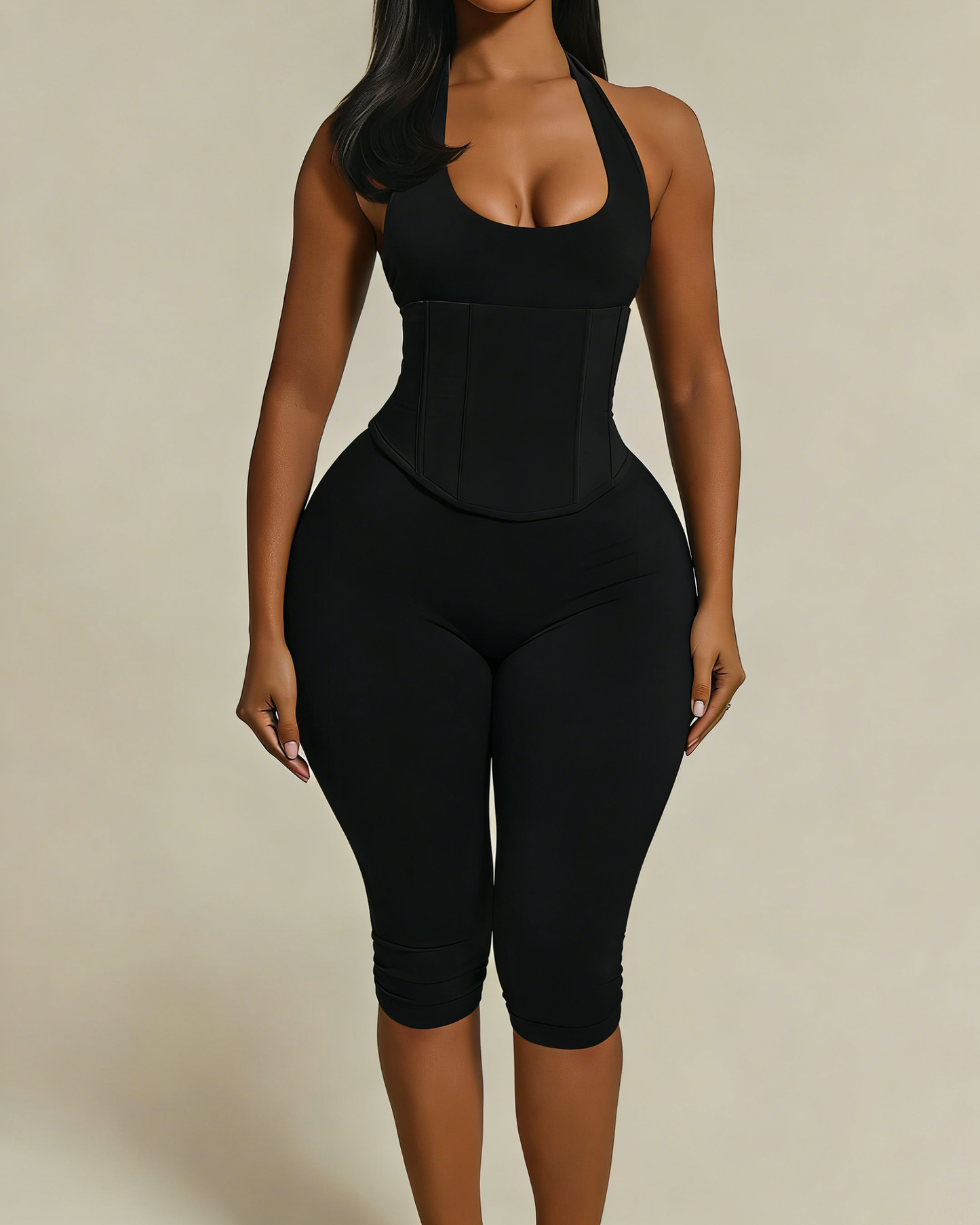Hourglass Figure The Corset Body Shaper Waist Cincher Capri Jumpsuit Two-Piece Set