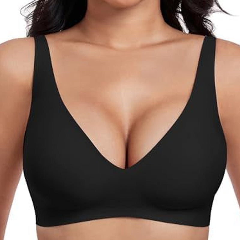 💕Sujetadores sin aros cómodos para mujer, sujetadores sin costuras tipo camiseta y sujetadores de uso diario con escote en V profundo