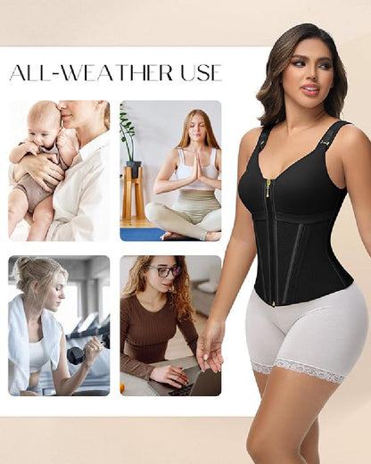 Shapshe® Women's Boned Latex Zipper Corset Tummy Control Body Shaper Vest With Bra