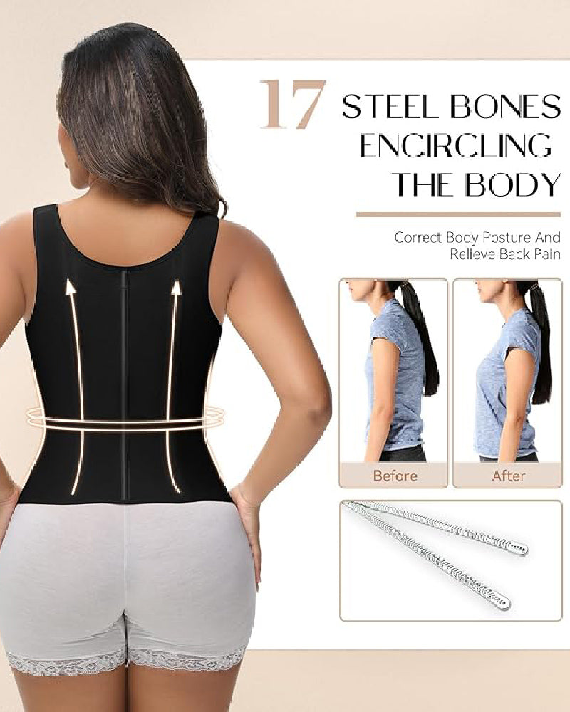 Shapshe® Women's Boned Latex Zipper Corset Tummy Control Body Shaper Vest With Bra