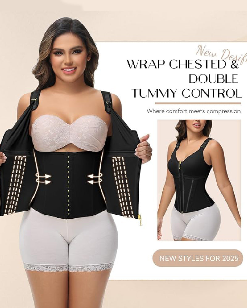 Shapshe® Women's Boned Latex Zipper Corset Tummy Control Body Shaper Vest With Bra