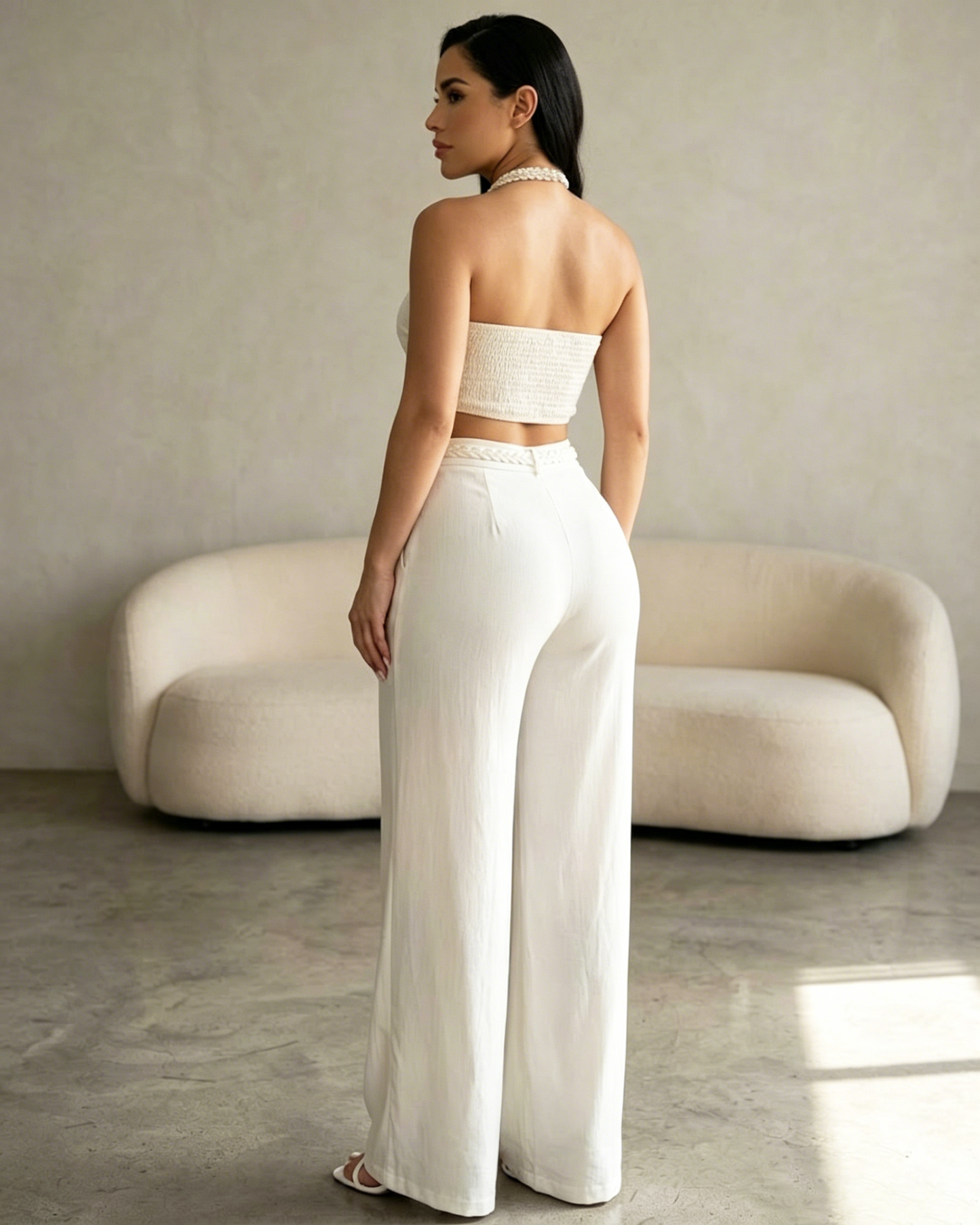 2 Piece Braided Trim Two Piece Outfit with Flared Trousers