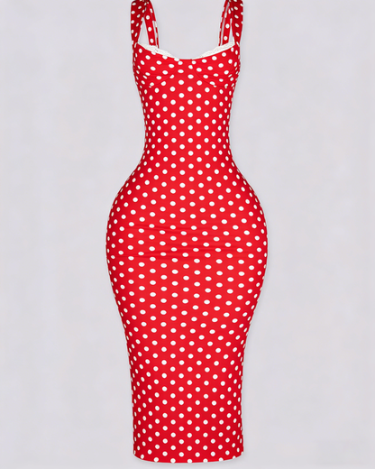 Sexy Women's Slim-Fit Stretchy Classic Polka Dot Maxi Dress