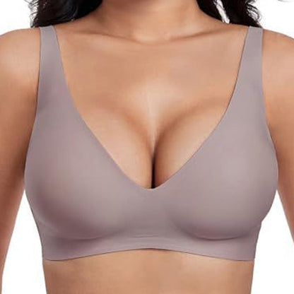 💕Sujetadores sin aros cómodos para mujer, sujetadores sin costuras tipo camiseta y sujetadores de uso diario con escote en V profundo