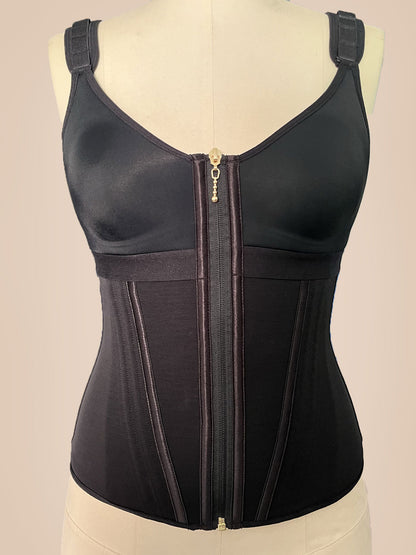 Shapshe® Women's Boned Latex Zipper Corset Tummy Control Body Shaper Vest With Bra