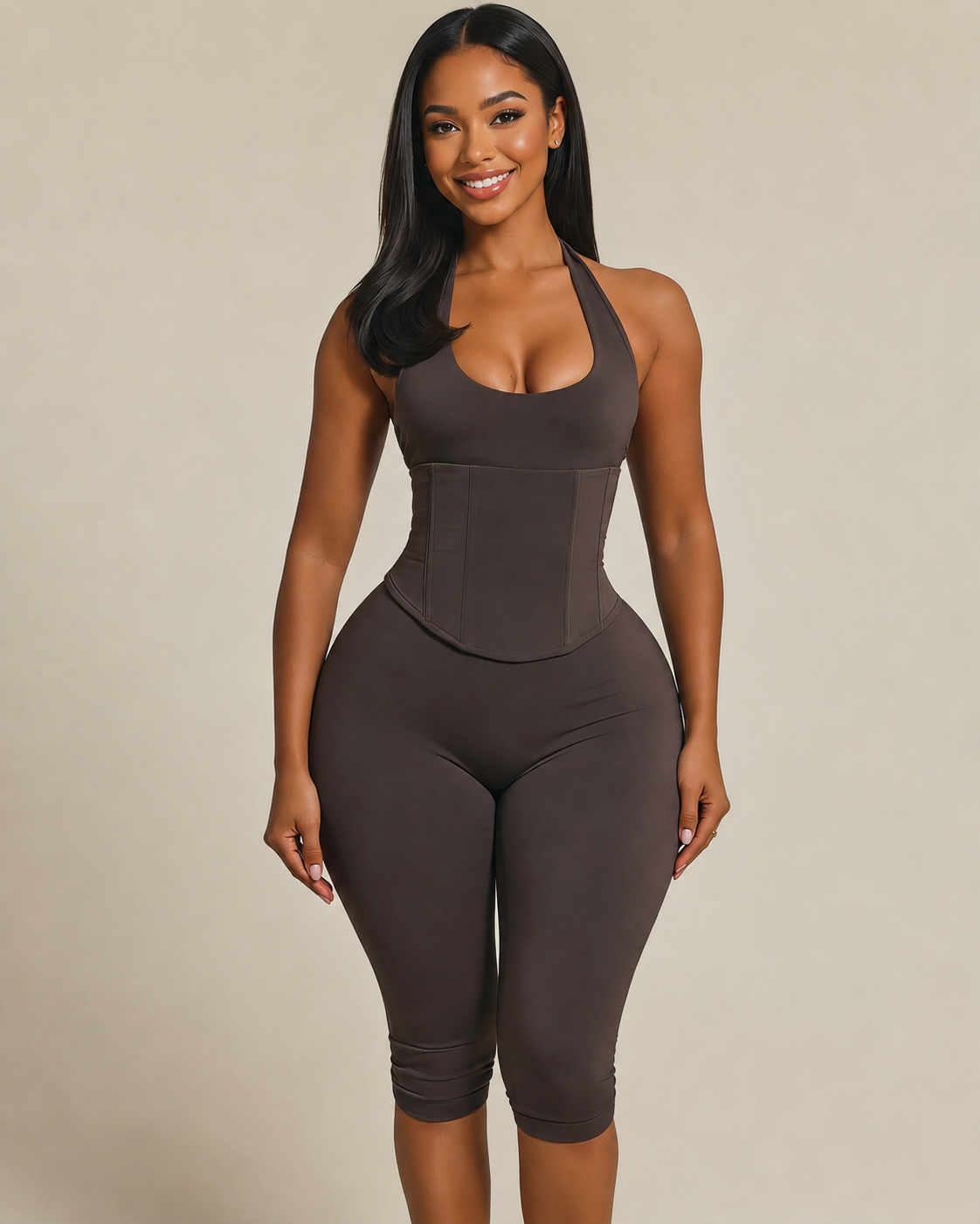 Hourglass Figure The Corset Body Shaper Waist Cincher Capri Jumpsuit Two-Piece Set