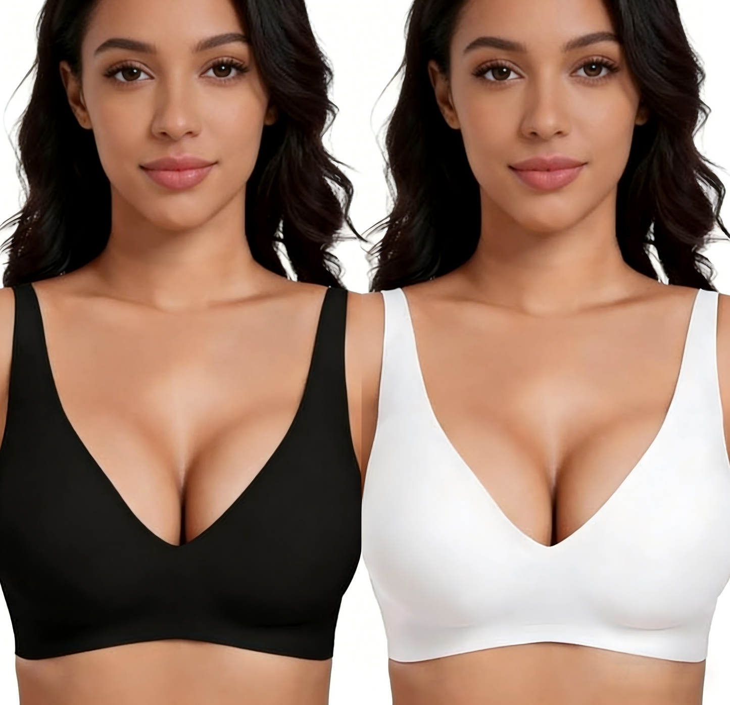 💕Sujetadores sin aros cómodos para mujer, sujetadores sin costuras tipo camiseta y sujetadores de uso diario con escote en V profundo