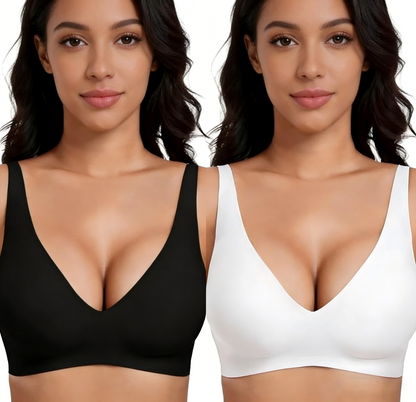 💕Sujetadores sin aros cómodos para mujer, sujetadores sin costuras tipo camiseta y sujetadores de uso diario con escote en V profundo