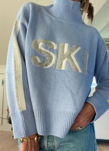 Jersey de cuello alto de cachemira con estilo retro de esquí