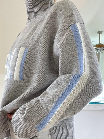 Jersey de cuello alto de cachemira con estilo retro de esquí