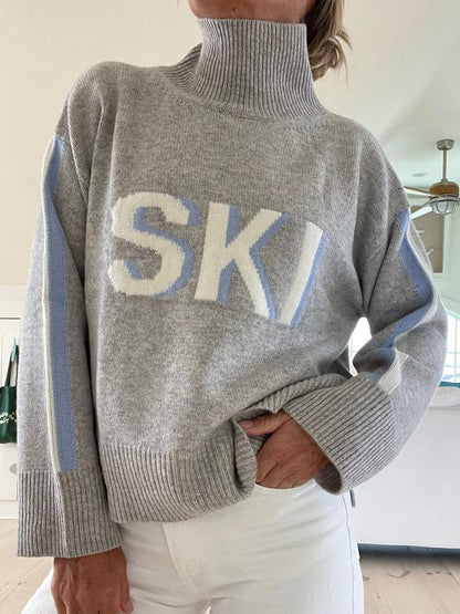 Jersey de cuello alto de cachemira con estilo retro de esquí