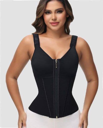 Shapshe® Women's Boned Latex Zipper Corset Tummy Control Body Shaper Vest With Bra