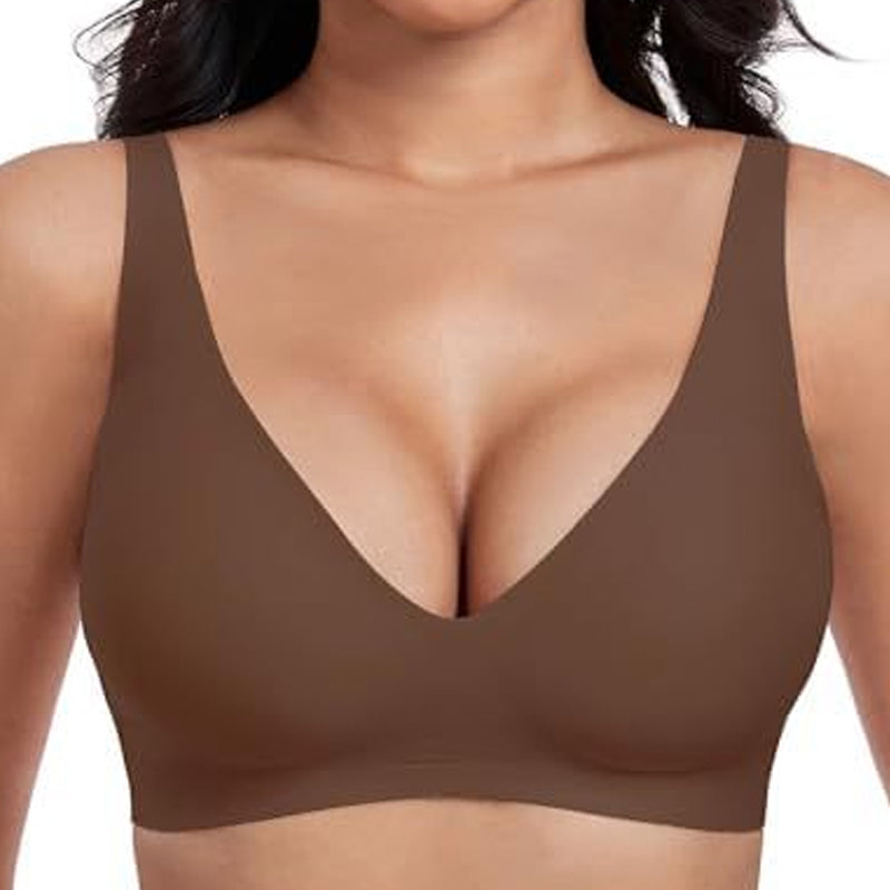 💕Sujetadores sin aros cómodos para mujer, sujetadores sin costuras tipo camiseta y sujetadores de uso diario con escote en V profundo
