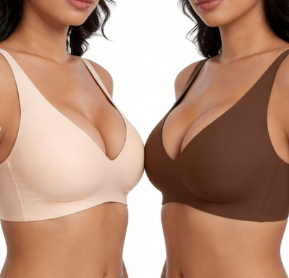 💕Sujetadores sin aros cómodos para mujer, sujetadores sin costuras tipo camiseta y sujetadores de uso diario con escote en V profundo