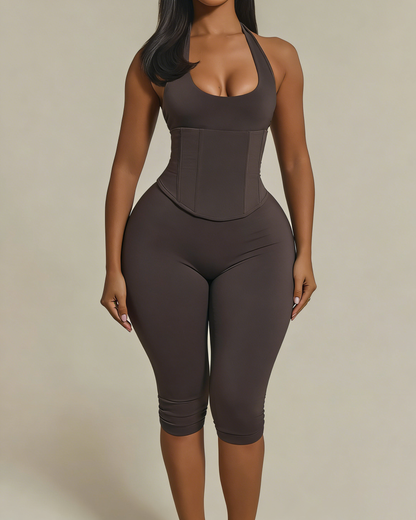 Hourglass Figure The Corset Body Shaper Waist Cincher Capri Jumpsuit Two-Piece Set