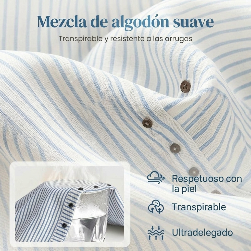 Pantalones de lino a rayas azules con bolsillos laterales