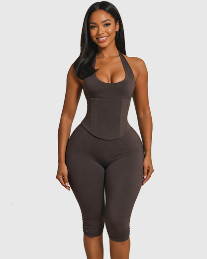 Hourglass Figure The Corset Body Shaper Waist Cincher Capri Jumpsuit Two-Piece Set